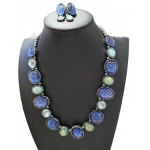 Vintage Avon NR Blue Lucite with Faux opal Lucite - Necklace & Earrings Set